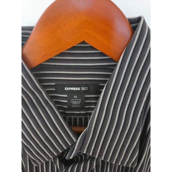 #68 Express 1MX Men Dress Shirt Modern Fit XL Extra Large Size(17-17 1/2) Blk/Gr - Picture 3 of 4